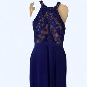 Navy blue lace halter neck maxi dress Nightway 4